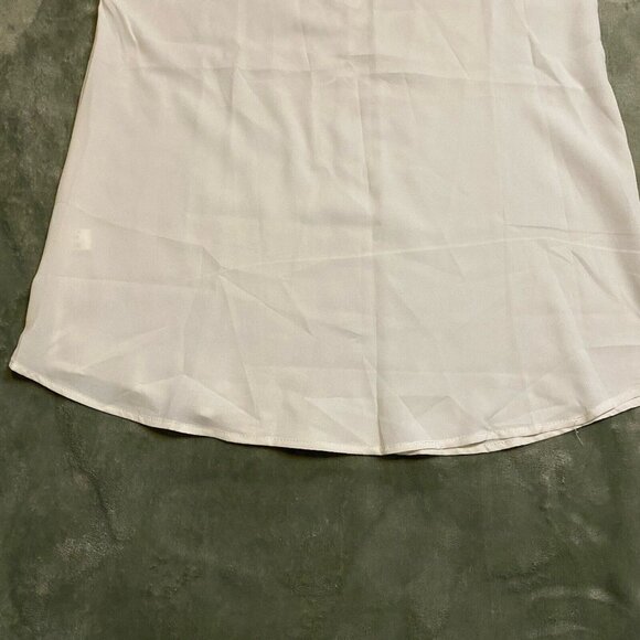 Women Sheer Chiffon Lace Trim V-Neck Sleeveless Blouse Small White Curve Hem - Picture 15 of 16